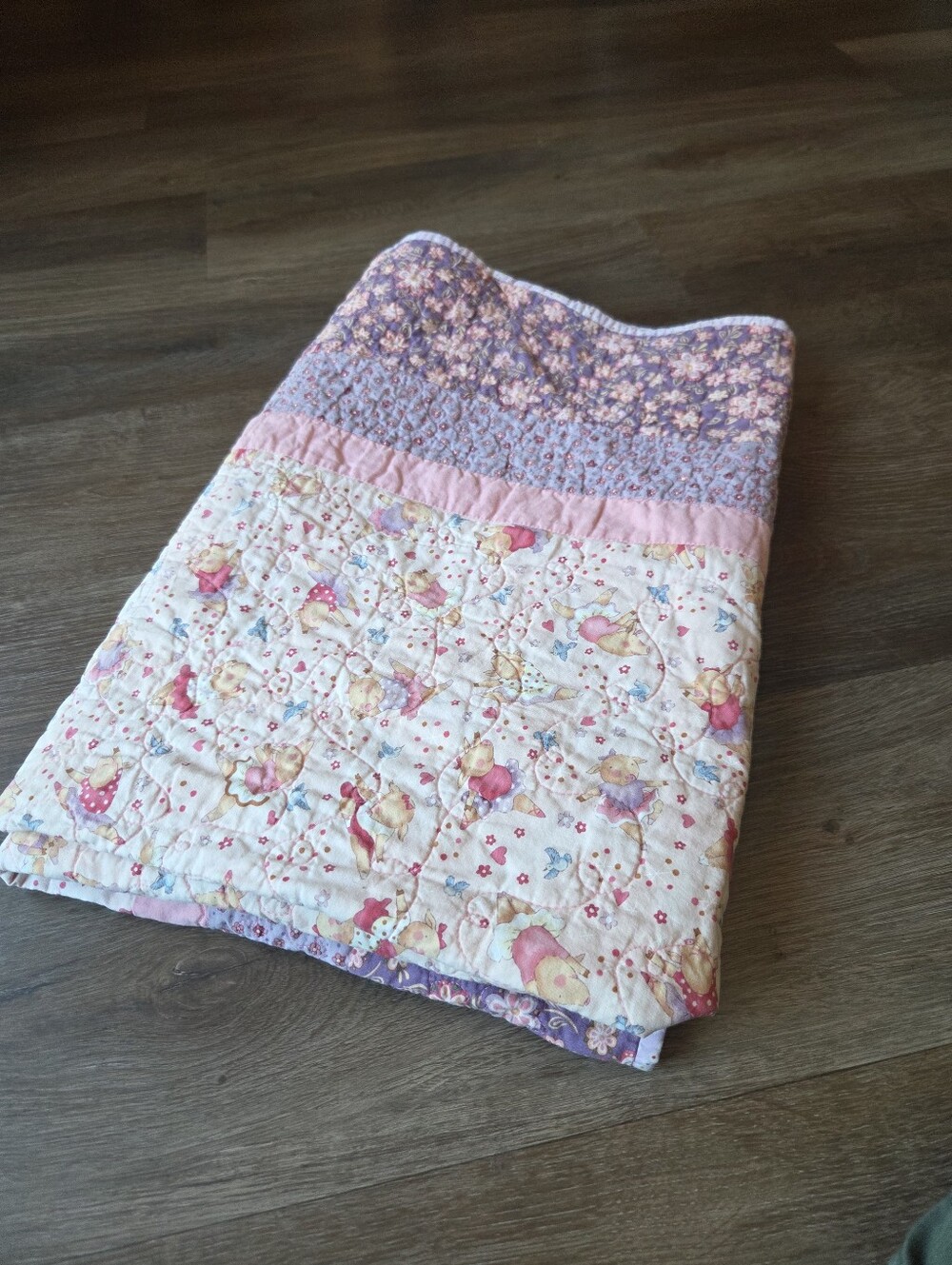 Hand Made Quilted Baby Blanket, Olivia the Pig Dancing Ballet Patchwork Blanket
